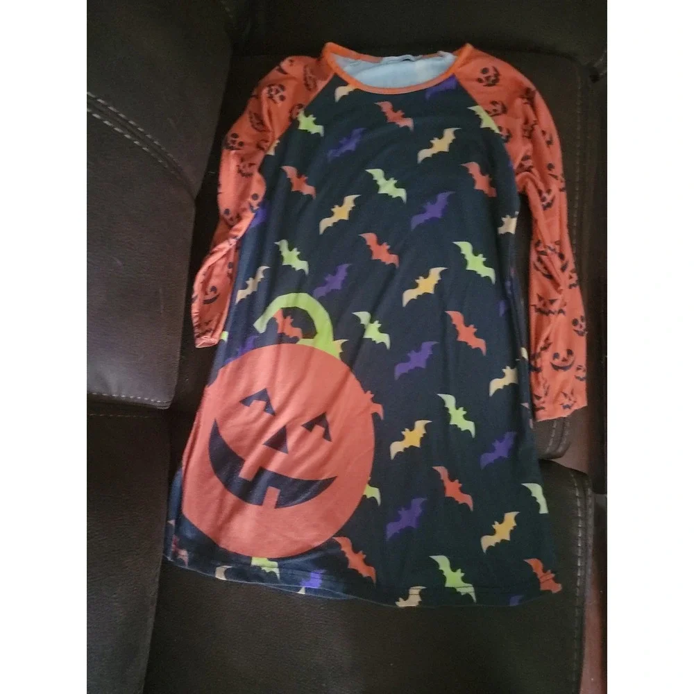 Halloween fall wish me swing pumpkin bat dress size 12